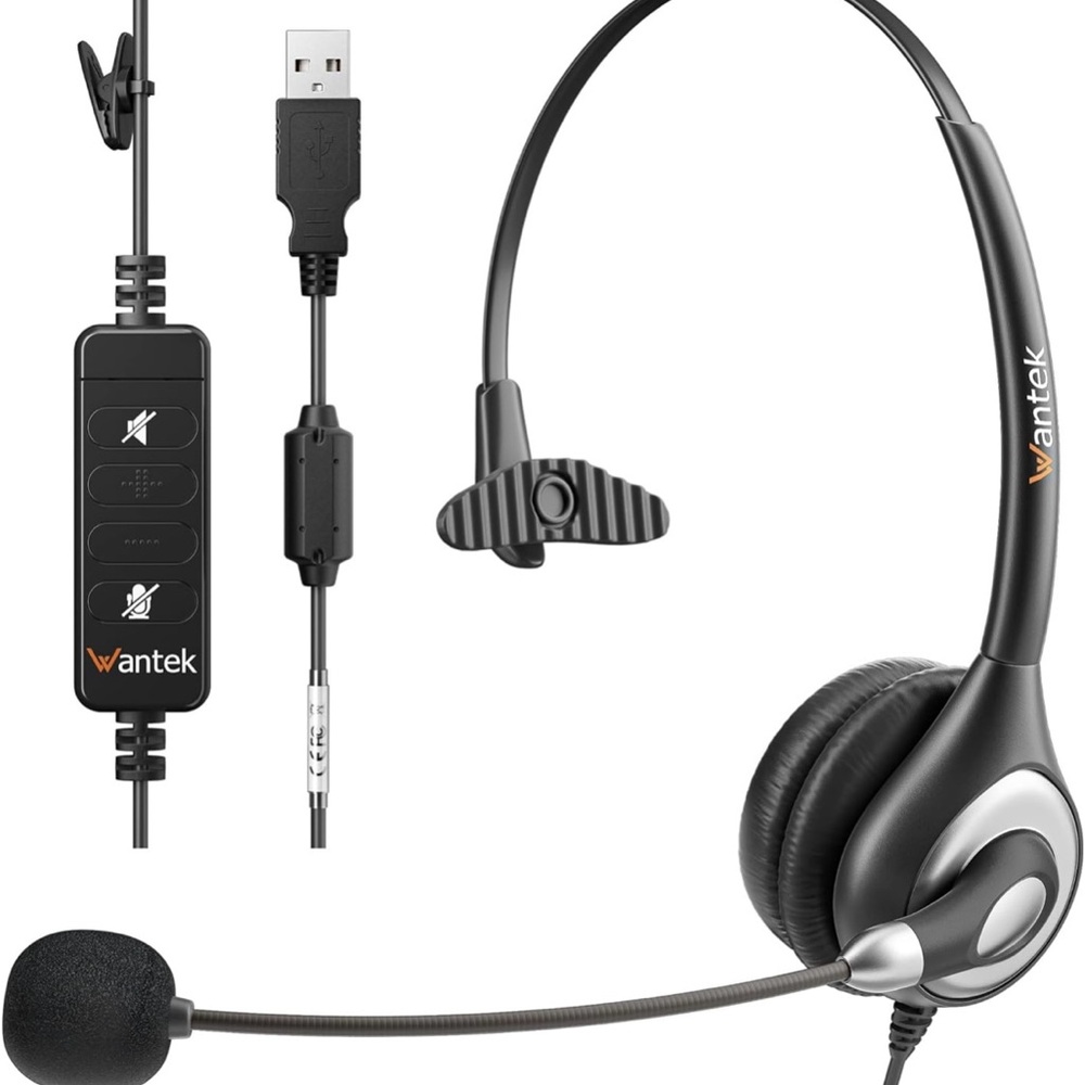 Wantek Black USB Headset with Microphone